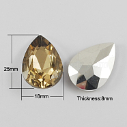 Glass Pointed Back Rhinestone, Back Plated, Faceted, Teardrop, Pale Goldenrod, 25x18x8mm(RGLA-Q003-2)
