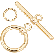 10Pcs Brass Toggle Clasps, Round Ring, with 20Pcs Open Jump Rings, Real 18K Gold Plated, Ring: 13x10x2.5mm, Hole: 1.5mm, Bar: 19x5x2.5mm, Hole: 1.4mm(KK-BBC0013-30A)