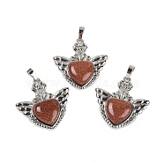 Synthetic Goldstone Pendants, with Rack Plating Brass Findings, Platinum, Cadmium Free & Lead Free, Heart, 33x32.5x6.5mm, Hole: 5x8mm(G-I366-01P-20)