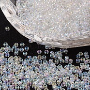 12/0 Grade A Round Glass Seed Beads, Transparent Colours Rainbow, WhiteSmoke, 12/0, 2x1.5mm, Hole: 0.9mm, about 30000pcs/bag(SEED-Q010-F533)