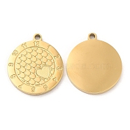 Ion Plating(IP) 316L Surgical Stainless Steel Pendant for Enamel Settings, Flat Round with Heart, Real 18K Gold Plated, Tray: 2.3x3.4mm, 17x15x1mm, Hole: 1.2mm(STAS-D078-34G)