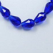 Glass Beads Strands, Faceted, teardrop, Blue, 15x10mm, Hole: 2mm, about 48pcs/strand, 27.56 inch(70cm)(GLAA-R024-15x10mm-3)