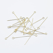 Brass Eye Pin, Long-Lasting Plated, Real 18K Gold Plated, Nickel Free, 25mm, Hole: 2mm, Pin: 0.5mm(X-KK-G331-09-0.5x25-NF)