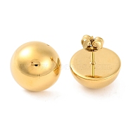 Ion Plating(IP) 304 Stainless Steel Stud Earrings, Half Round, Real 14K Gold Plated, 16mm(EJEW-G395-15G)