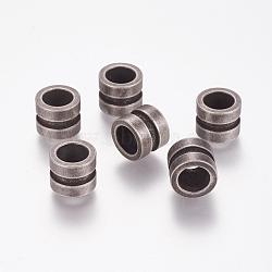 304 Stainless Steel Beads, Column, Grooved Beads, Antique Silver, 10x8mm, Hole: 6.5mm(STAS-F123-02AS1)