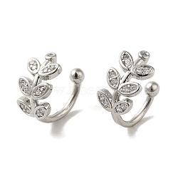 Rack Plating Brass Micro Pave Cubic Zirconia Clip-on Earrings, Long-Lasting Plated, Lead Free & Cadmium Free, Leaf, Platinum, 10x6mm(EJEW-R162-46P)