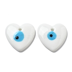 Handmade Evil Eye Lampwork Pendants, Heart Charms, White, 34.5~35x35~35.5x6.5~8mm, Hole: 3mm(LAMP-F035-11F)