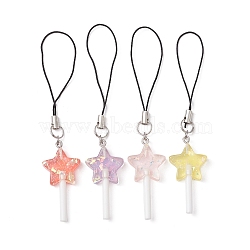 4Pcs 4 ColrosResin Pendant Decorations, Star Lollipop, Mixed Color, 102~109mm, 1pc/color(HJEW-JM01722)