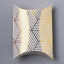 Paper Pillow Candy Boxes, for Wedding Favors Baby Shower Birthday Party Supplies, Rectangle, Gold, Stripe Pattern, Fold: 9.1x6.3x2.65cm, Unfold: 11.3x6.9x0.1cm(CON-I009-13D)