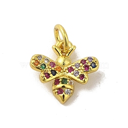 Real 18K Gold Plated Brass Pave Cubic Zirconia Pendants, with Jump Rings, Butterfly, Colorful, 12.5x12x3.5mm, Hole: 3mm(KK-M283-04D-02)