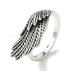 Wings Alloy Open Cuff Rings, Lead Free & Cadmium Free, Antique Silver, 10mm, Inner Diameter: 19mm(RJEW-K275-06AS)