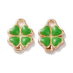 Alloy Enamel Pendants, Clover Charms, Lime Green, 13.5x10x2mm, Hole: 1.8mm(ENAM-O001-03B-G)