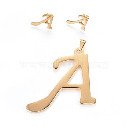 304 Stainless Steel Pendants and Stud Earrings Jewelry Sets, Alphabet, Letter.A, 50x56x1.7mm, Hole: 9x4.5mm, 14x18x1.5mm, Pin: 0.8mm(SJEW-P100-01G)