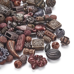 Mixed Antique Style Acrylic Beads/Pendants, Mixed Shapes, Mixed Color, 6~22x6~10x3~12mm, Hole: 1~3mm(MACR-YW0001-34)