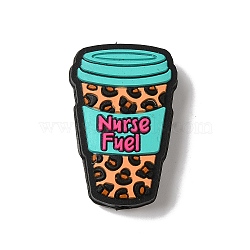 Cup with Leopard Print Pattern Silicone Focal Beads, Silicone Teething Beads, Moccasin, 30x19x8mm, Hole: 3.5mm(SIL-G011-02B)