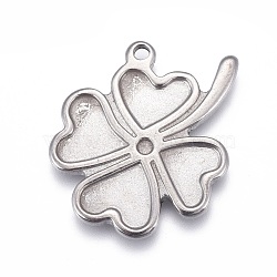 304 Stainless Steel Pendant Cabochon Settings For Enamel, Clover, Stainless Steel Color, Fit for 1.5mm Rhinestone, 20.5x18x1.8mm, Hole: 1.4mm(STAS-P245-11P)