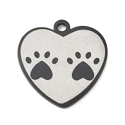 304 Stainless Steel Pendants, Heart with Paw Print Charms, Polishing, Ion Plating(IP), Black, 20.5x20x1.5mm, Hole: 1.9mm(SA-CBAE115-15A-EB)