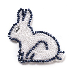Computerized Embroidery Cloth Sew on Patches, Costume Accessories, Glass Pearl Appliques, with Crystal Rhinestone, Rabbit, White, 70x68x5mm(DIY-H100-02)