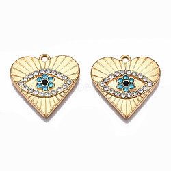 Rack Plating Alloy Enamel Pendants, with Rhinestone, Cadmium Free & Nickel Free & Lead Free, Heart with Evil Eye, Light Gold, 20x20x3mm, Hole: 1.2mm(PALLOY-N172-055LG)