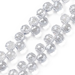 Transparent Glass Beads Strands, Top Drilled, Faceted(96 Facets), Round, Light Grey, 9mm, Hole: 1.5mm, about 71~72pcs/strand, 17.13~17.32 inch(43.5~44cm)(GLAA-G096-01A)