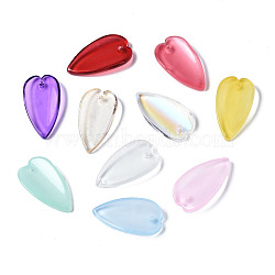 Transparent Glass Pendants, Leaf, Mixed Color, 20.5x11x3.5mm, Hole: 1.2mm(GGLA-S054-013)