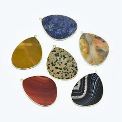 Natural Gemstone Pendants, with Brass Findings, Golden, 42x30.5x1.5~2mm, Hole: 1.6mm(G-E526-02)