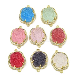 Rack Plating Brass Micro Pave Cubic Zirconia Link, Rose Resin Connector Charms, Long-Lasting Plated, Lead Free & Cadmium Free, Real 18K Gold Plated, Mixed Color, 23.5x17x8.5mm, Hole: 1.5mm(KK-M291-25)