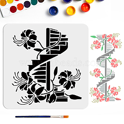 US 1Pc Flower Theme PET Hollow Out Drawing Painting Stencils, with 1Pc Art Paint Brushes, for DIY Scrapbook, Photo Album, Stair, 300x300mm(DIY-MA0004-03A)