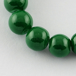 Painted Glass Beads Strands, Baking Paint, Round, Dark Green, 6mm, Hole: 1.3~1.6mm, about 133pcs/strand, 31.4 inch(X-DGLA-S071-6mm-19)