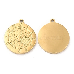 Ion Plating(IP) 316L Surgical Stainless Steel Pendant for Enamel Settings, Flat Round with Heart, Real 18K Gold Plated, Tray: 2.3x3.4mm, 17x15x1mm, Hole: 1.2mm(STAS-D078-34G)