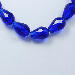 Glass Beads Strands, Faceted, teardrop, Blue, 15x10mm, Hole: 2mm, about 48pcs/strand, 27.56 inch(70cm)(GLAA-R024-15x10mm-3)