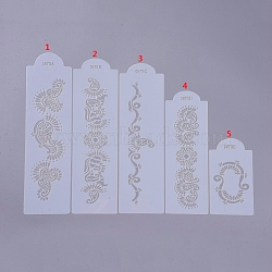 Eco-Friendly Plastic Templates Spray Cake Molds, Surface Cake Decorating Stencil Molds, Flower, White, 320x89x0.4mm/310x89x0.4mm/310x89x0.4mm/245x85x0.4mm/150x84.5x0.4mm; 5pcs/set(DIY-G020-13)