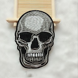 Computerized Embroidery Cloth Iron on/Sew on Patches, Costume Accessories, Appliques, Skull, Gray, 88x58mm(PW-WG13414-03)