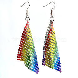 Colorful Triangle Aluminum Dangle Earrings, Brass Jewelry for Women, Rainbow Color, 105mm(GUQI-PW0001-163B)