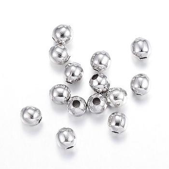 304 Stainless Steel Beads, Round, Stainless Steel Color, 3mm, Hole: 0.8mm