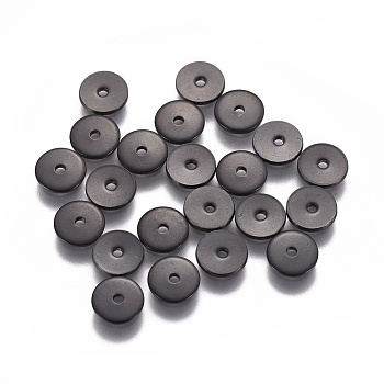 304 Stainless Steel Spacer Beads, Flat Round, Electrophoresis Black, 6x0.8mm, Hole: 1mm