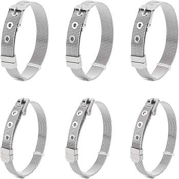 Stainless Steel Watch Bands, Net Pattern, with Stainless Steel and Plastic Findings, Stainless Steel Color, 21.5x0.8cm, 21.2x1cm, 6pcs/set