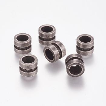 304 Stainless Steel Beads, Column, Grooved Beads, Antique Silver, 10x8mm, Hole: 6.5mm