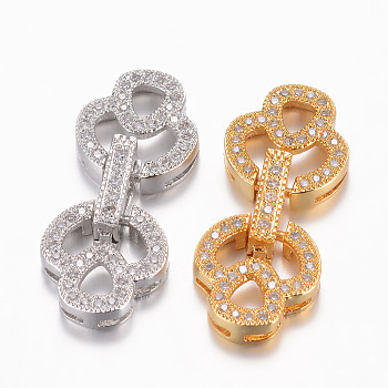 Brass Micro Pave Cubic Zirconia Fold Over Clasps, Flower, Mixed Color, 29x12.5x4.5mm, Hole: 0.8mm