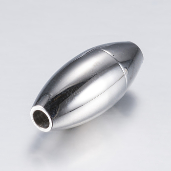 304 Stainless Steel Pointed Magnetic Clasps with Glue-in Ends, Smooth Surface, Bullet, Stainless Steel Color, 16.5x8.5mm, Hole: 2mm
