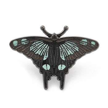 Butterfly Enamel Pins, Alloy Brooches for Backpack Clothes, Pale Turquoise, 25x35mm