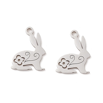 201 Stainless Steel Pendants, Laser Cut, Manual Polishing, Rabbit, Stainless Steel Color, 16x12x1mm, Hole: 1.6mm