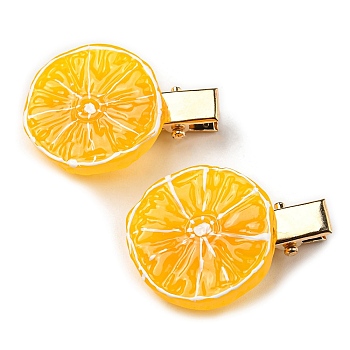 Lemon Slice Resin Alligator Hair Clips, with Iron Findings, Hair Accessories for Girls Women, Gold, 33x23x11mm