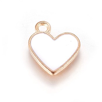 Alloy Enamel Charms, Heart, Light Gold, White, 13x11.5x1.6mm, Hole: 1.6mm