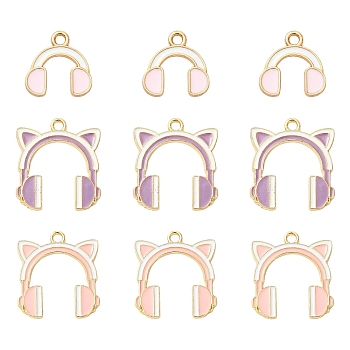 15Pcs 3 Styles Alloy Enamel Pendants, Headset Charms, Cadmium Free & Nickel Free & Lead Free, Light Gold, Mixed Color, 14~23.5x14.5~21x1~1.5mm, Hole: 1.8~2mm, 5pcs/style