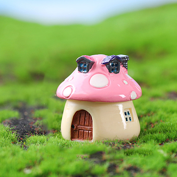 Mini Resin Mushroom House Figurines, Miniature Landscape Display Decoration, for Dollhouse Accessories, Home Decoration, Pink, 42x42mm