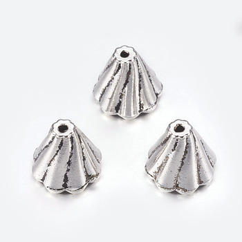 Tibetan Style Bead Caps, Antique Silver, Cadmium Free & Lead Free, 13x12mm, Hole: 2mm, Inner Diameter: 10mm