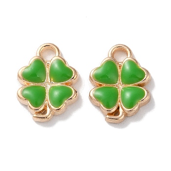 Alloy Enamel Pendants, Clover Charms, Lime Green, 13.5x10x2mm, Hole: 1.8mm
