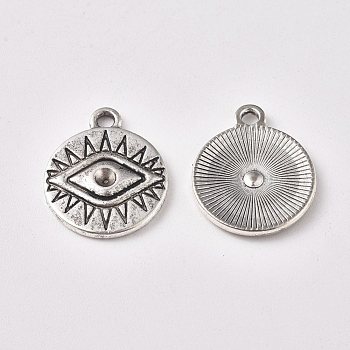 Alloy Pendants Rhinestone Setting, Flat Round with Eyes, Antique Silver, Fit for 2.5mm Rhinestone, 19x16x2mm, Hole: 2mm