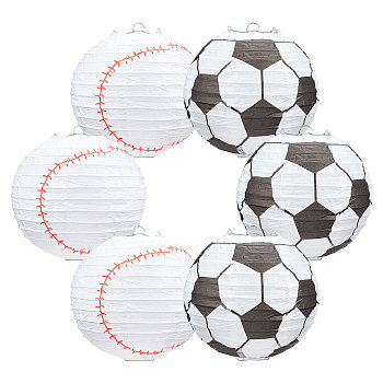 Football-shaped Paper Lantern Set, with Iron Frames, for Festival Party Decoration, Mixed Color, 200x3mm, 6pcs/ set
